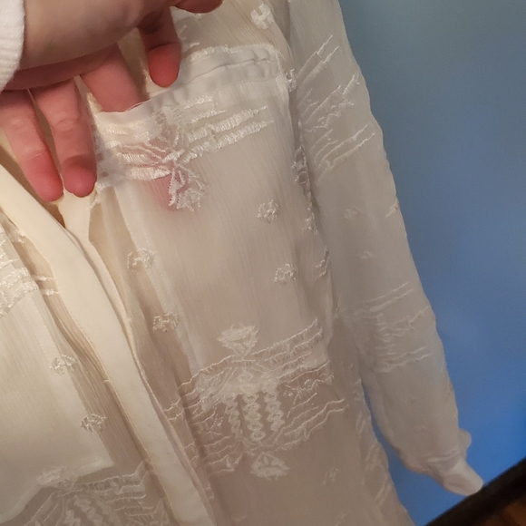 Rebecca Taylor Sheer Tribal White Silk Blouse - Picture 6 of 12